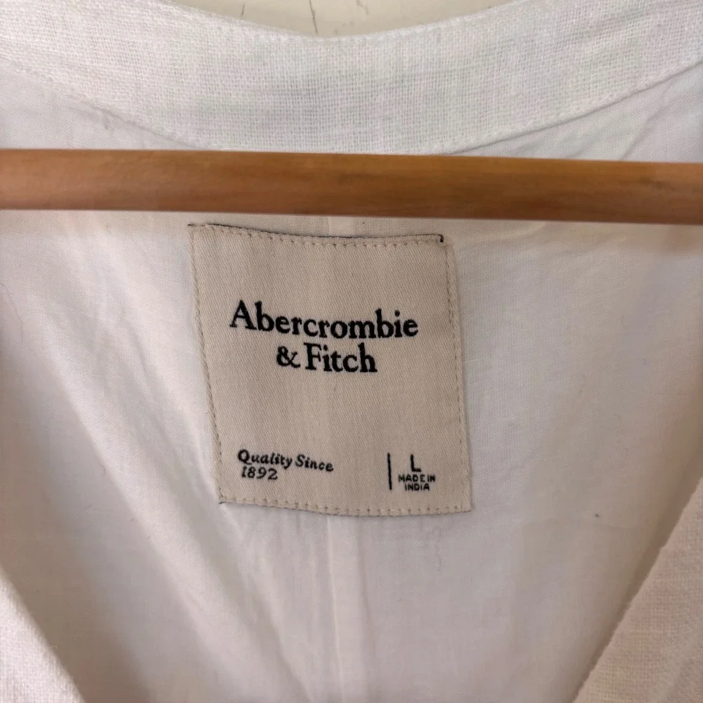 Abercrombie Linen Blend Mara Vest Mini Dress V Neck Button Front White Large